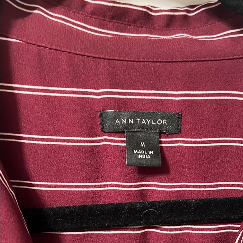 Ann Taylor Red Buttoned Blouse with Notched Collar - Picture 2 of 5